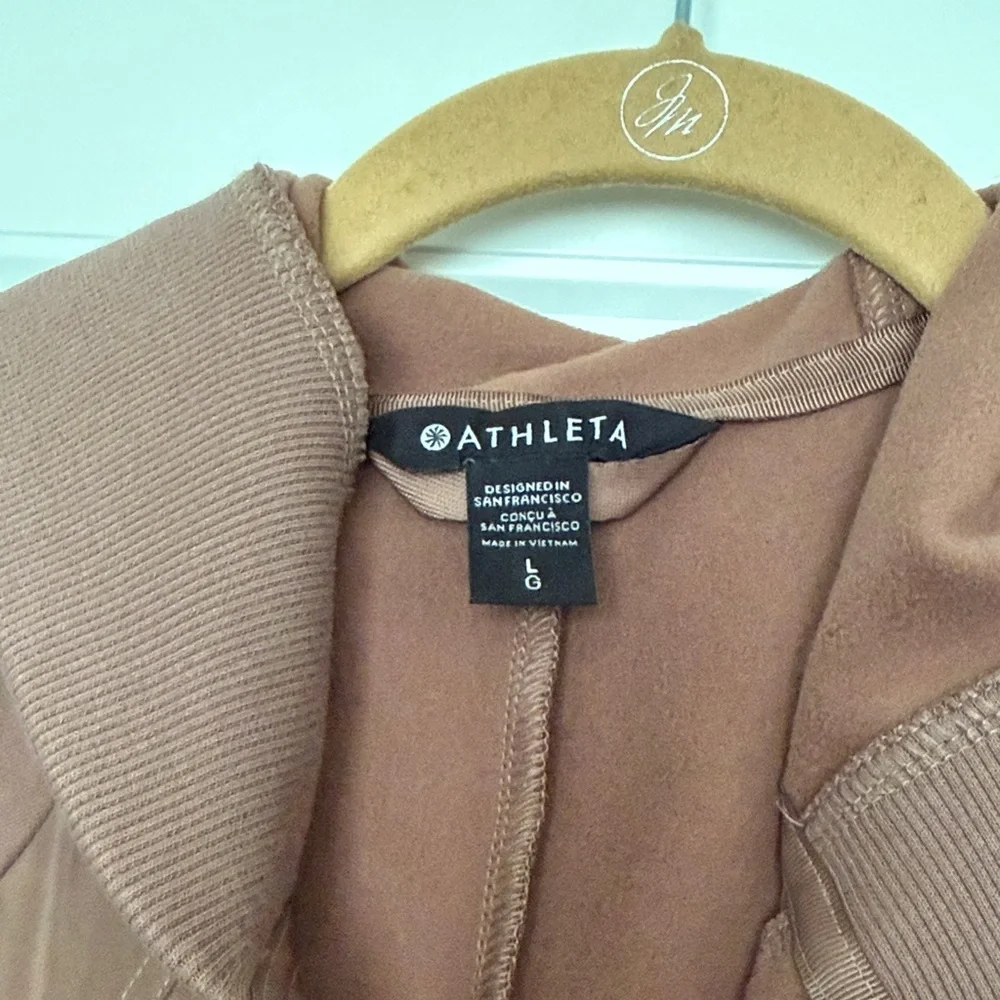 Athleta Hybrid Mushroom Brown Hooded Zip-Front Jacket - Picture 2 of 3
